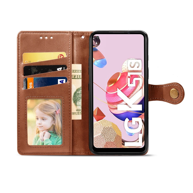 For LG K51S Retro Solid Color Leather Buckle Phone Case with Lanyard & Photo Frame & Card Slot & Wallet & Stand Function