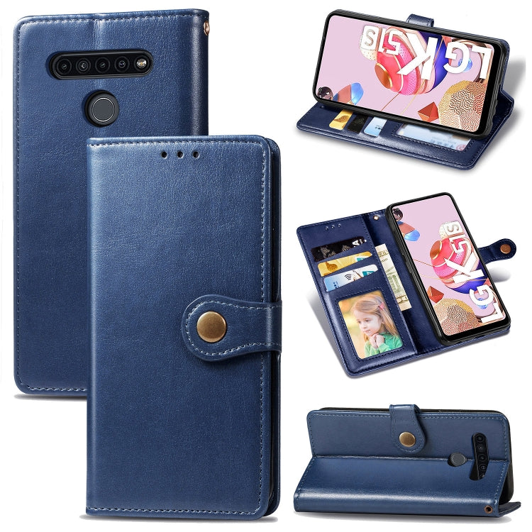 For LG K51S Retro Solid Color Leather Buckle Phone Case with Lanyard & Photo Frame & Card Slot & Wallet & Stand Function
