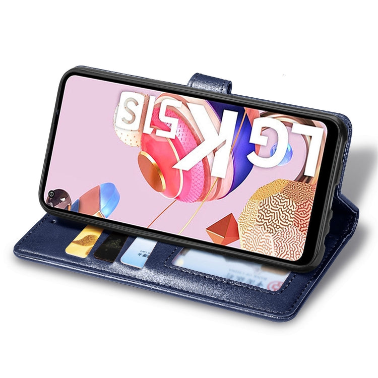 For LG K51S Retro Solid Color Leather Buckle Phone Case with Lanyard & Photo Frame & Card Slot & Wallet & Stand Function