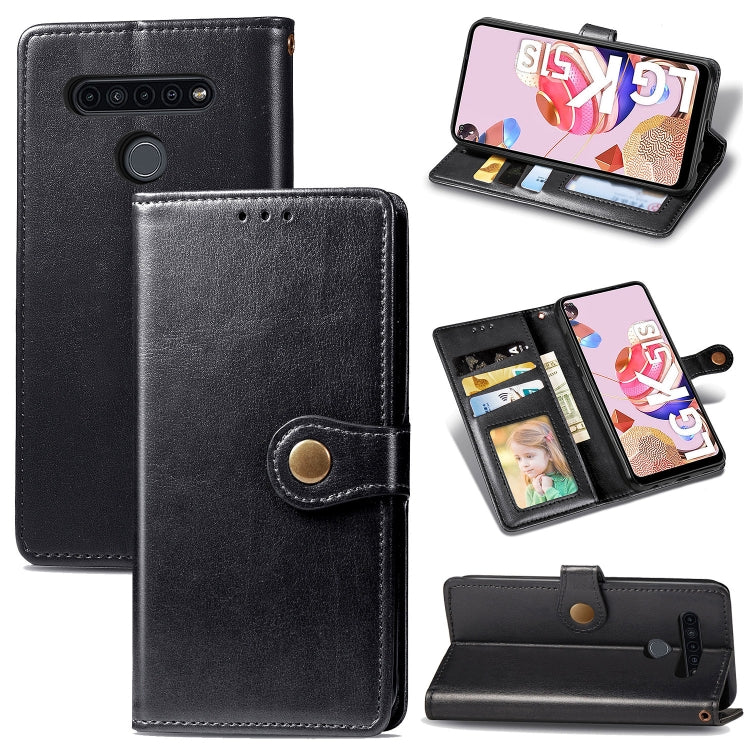 For LG K51S Retro Solid Color Leather Buckle Phone Case with Lanyard & Photo Frame & Card Slot & Wallet & Stand Function