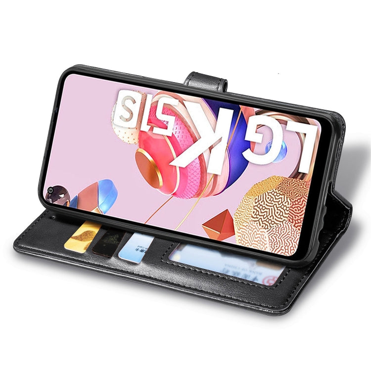 For LG K51S Retro Solid Color Leather Buckle Phone Case with Lanyard & Photo Frame & Card Slot & Wallet & Stand Function