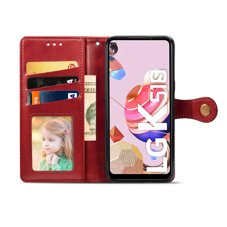 For LG K51S Retro Solid Color Leather Buckle Phone Case with Lanyard & Photo Frame & Card Slot & Wallet & Stand Function