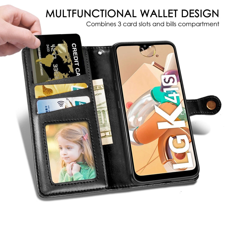 For LG K51S Retro Solid Color Leather Buckle Phone Case with Lanyard & Photo Frame & Card Slot & Wallet & Stand Function