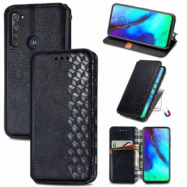 For Motorola Moto G Pro Cubic Grid Pressed Horizontal Flip Magnetic PU Leather Case with Holder & Card Slots & Wallet