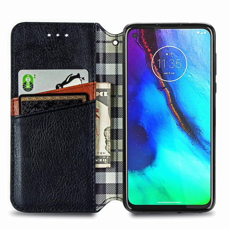 For Motorola Moto G Pro Cubic Grid Pressed Horizontal Flip Magnetic PU Leather Case with Holder & Card Slots & Wallet