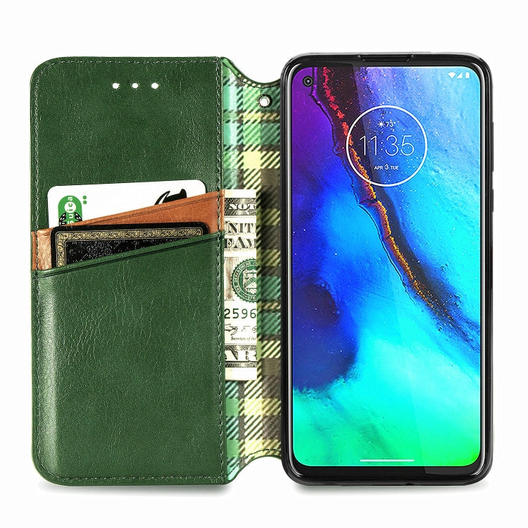 For Motorola Moto G Pro Cubic Grid Pressed Horizontal Flip Magnetic PU Leather Case with Holder & Card Slots & Wallet
