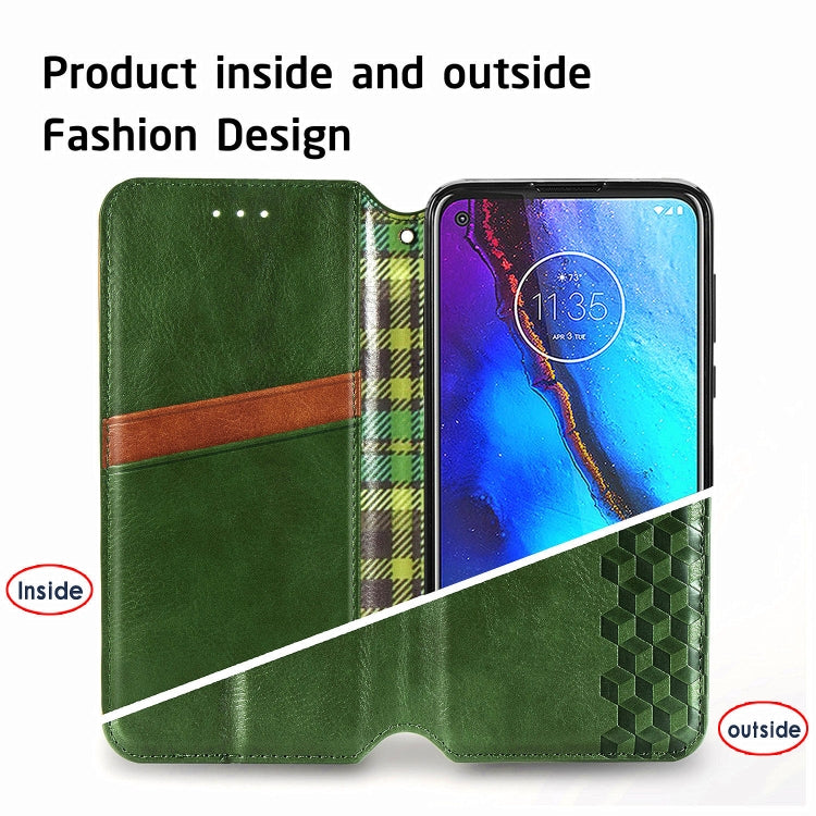 For Motorola Moto G Pro Cubic Grid Pressed Horizontal Flip Magnetic PU Leather Case with Holder & Card Slots & Wallet