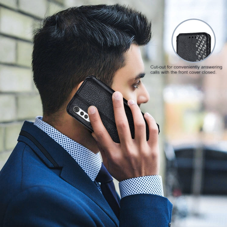 For Motorola Moto G Pro Cubic Grid Pressed Horizontal Flip Magnetic PU Leather Case with Holder & Card Slots & Wallet