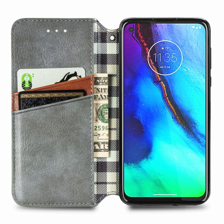 For Motorola Moto G Pro Cubic Grid Pressed Horizontal Flip Magnetic PU Leather Case with Holder & Card Slots & Wallet