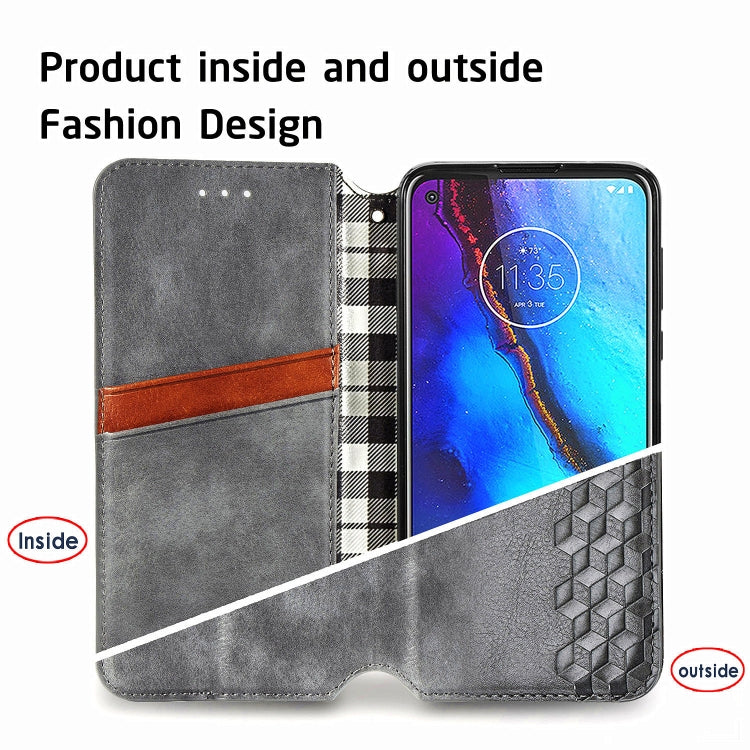 For Motorola Moto G Pro Cubic Grid Pressed Horizontal Flip Magnetic PU Leather Case with Holder & Card Slots & Wallet