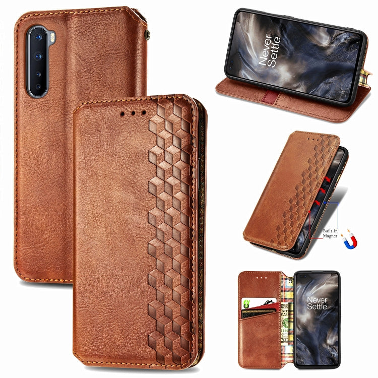 For One Plus Nord Cubic Grid Pressed Horizontal Flip Magnetic PU Leather Case with Holder & Card Slots & Wallet