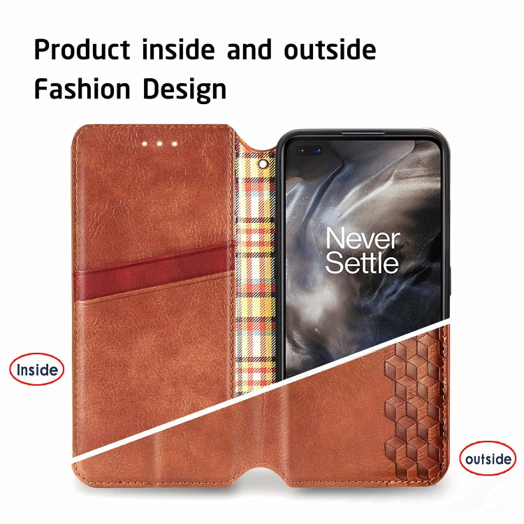 For One Plus Nord Cubic Grid Pressed Horizontal Flip Magnetic PU Leather Case with Holder & Card Slots & Wallet