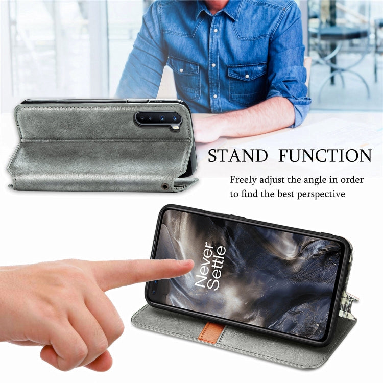 For One Plus Nord Cubic Grid Pressed Horizontal Flip Magnetic PU Leather Case with Holder & Card Slots & Wallet