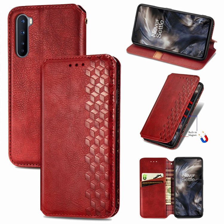For One Plus Nord Cubic Grid Pressed Horizontal Flip Magnetic PU Leather Case with Holder & Card Slots & Wallet
