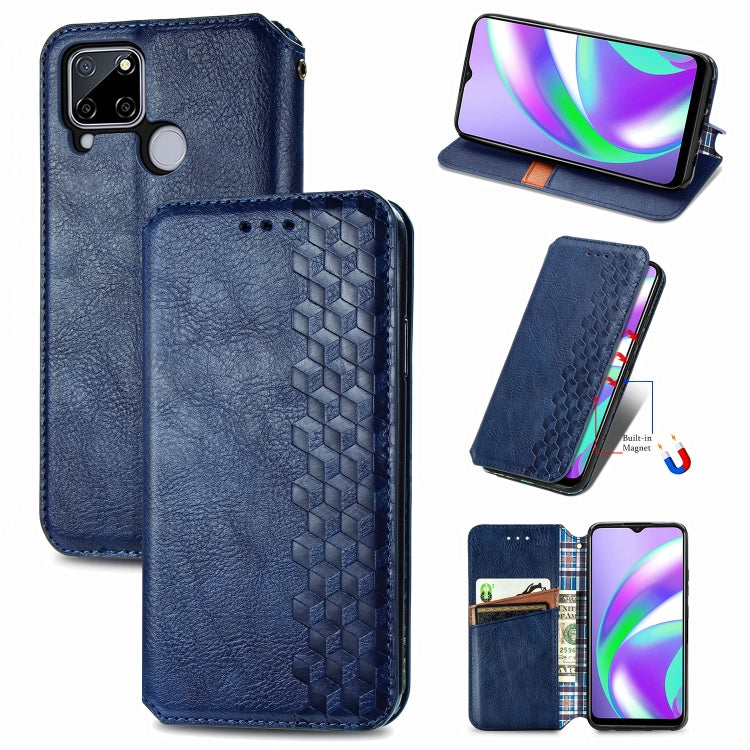 For OPPO Realme C12 Cubic Grid Pressed Horizontal Flip Magnetic PU Leather Case with Holder & Card Slots & Wallet