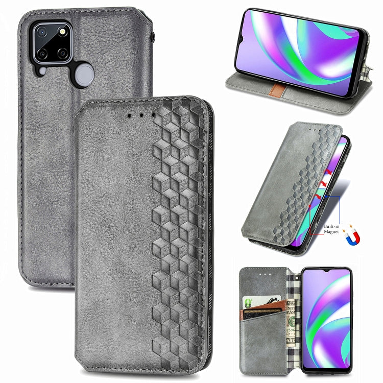 For OPPO Realme C12 Cubic Grid Pressed Horizontal Flip Magnetic PU Leather Case with Holder & Card Slots & Wallet