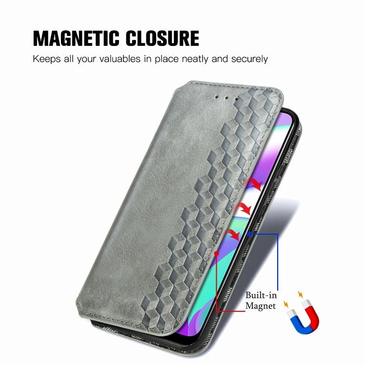 For OPPO Realme C12 Cubic Grid Pressed Horizontal Flip Magnetic PU Leather Case with Holder & Card Slots & Wallet