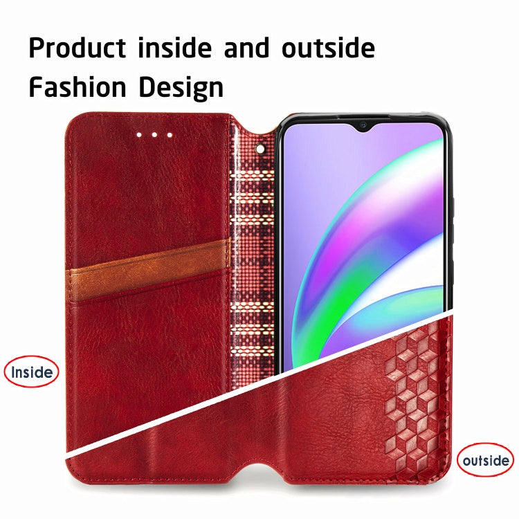 For OPPO Realme C12 Cubic Grid Pressed Horizontal Flip Magnetic PU Leather Case with Holder & Card Slots & Wallet