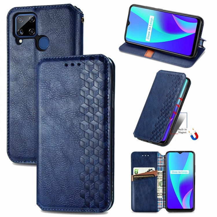 For OPPO Realme C15 Cubic Grid Pressed Horizontal Flip Magnetic PU Leather Case with Holder & Card Slots & Wallet