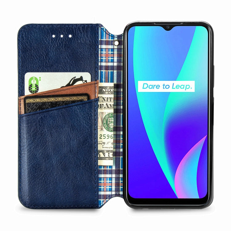 For OPPO Realme C15 Cubic Grid Pressed Horizontal Flip Magnetic PU Leather Case with Holder & Card Slots & Wallet