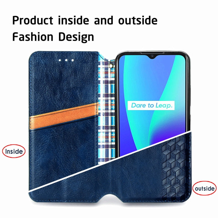 For OPPO Realme C15 Cubic Grid Pressed Horizontal Flip Magnetic PU Leather Case with Holder & Card Slots & Wallet