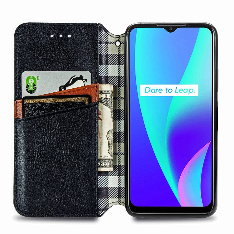 For OPPO Realme C15 Cubic Grid Pressed Horizontal Flip Magnetic PU Leather Case with Holder & Card Slots & Wallet