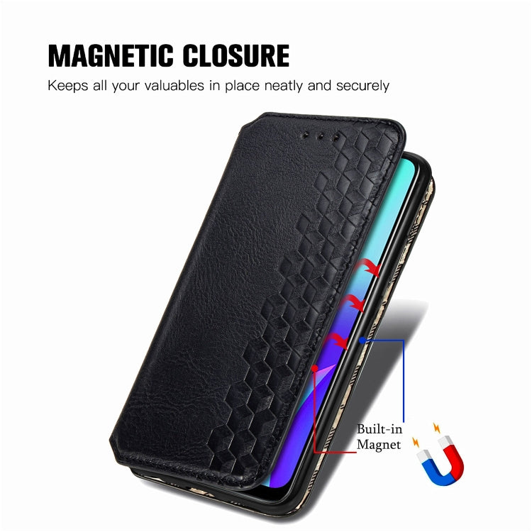For OPPO Realme C15 Cubic Grid Pressed Horizontal Flip Magnetic PU Leather Case with Holder & Card Slots & Wallet