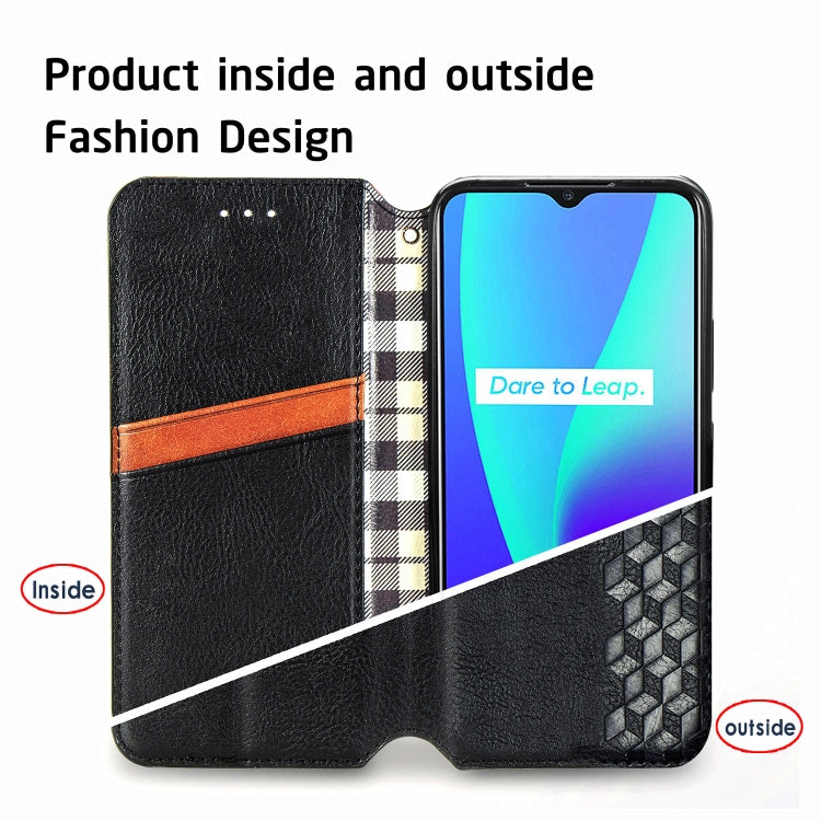 For OPPO Realme C15 Cubic Grid Pressed Horizontal Flip Magnetic PU Leather Case with Holder & Card Slots & Wallet