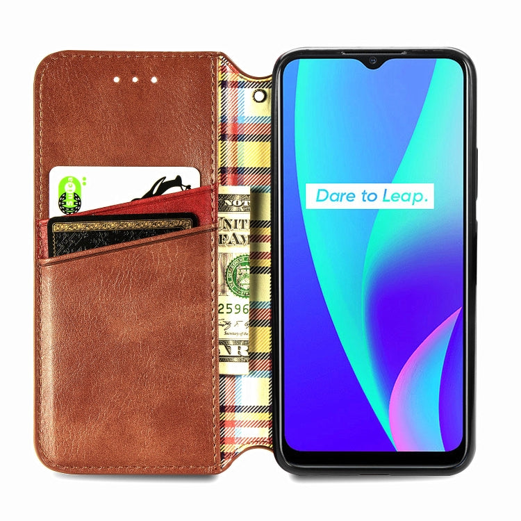 For OPPO Realme C15 Cubic Grid Pressed Horizontal Flip Magnetic PU Leather Case with Holder & Card Slots & Wallet