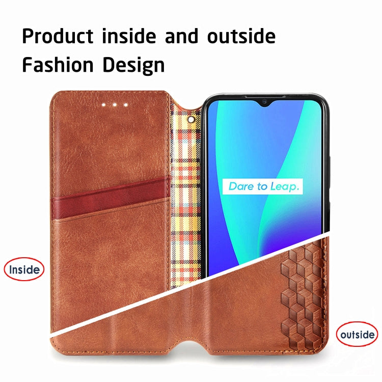 For OPPO Realme C15 Cubic Grid Pressed Horizontal Flip Magnetic PU Leather Case with Holder & Card Slots & Wallet