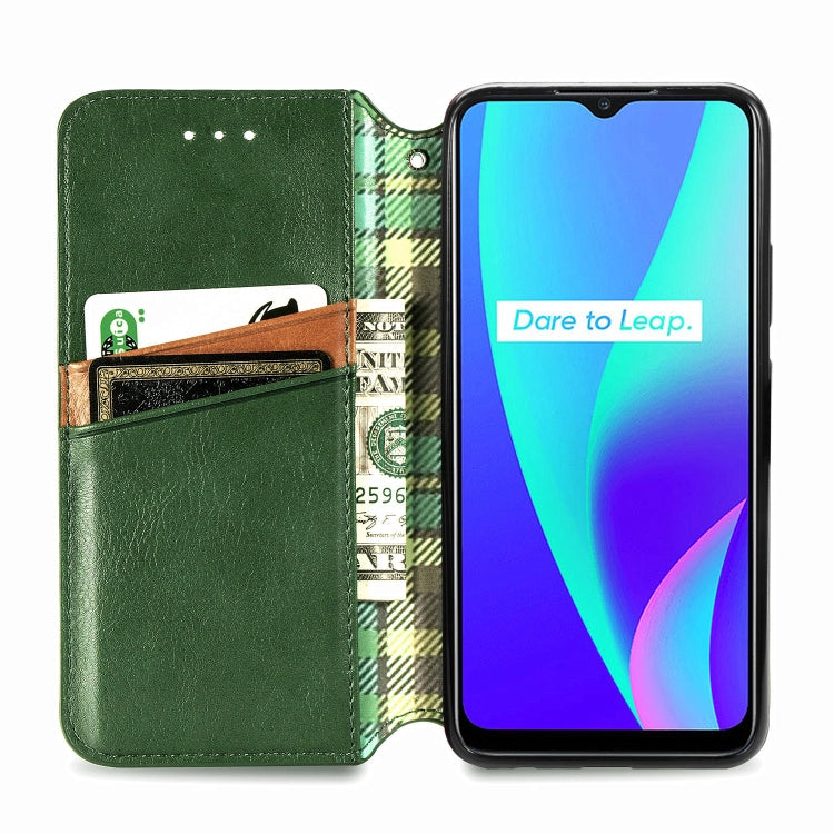 For OPPO Realme C15 Cubic Grid Pressed Horizontal Flip Magnetic PU Leather Case with Holder & Card Slots & Wallet