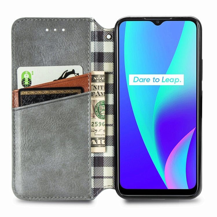 For OPPO Realme C15 Cubic Grid Pressed Horizontal Flip Magnetic PU Leather Case with Holder & Card Slots & Wallet