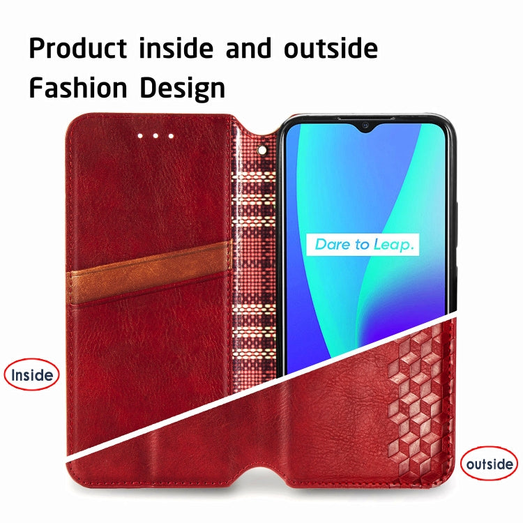 For OPPO Realme C15 Cubic Grid Pressed Horizontal Flip Magnetic PU Leather Case with Holder & Card Slots & Wallet