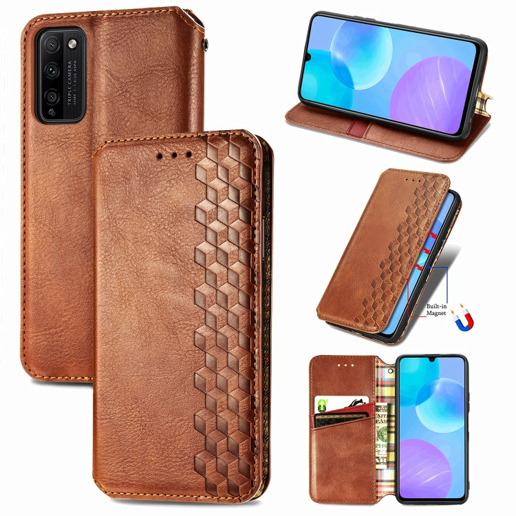 For Huawei Honor 30 Lite Cubic Grid Pressed Horizontal Flip Magnetic PU Leather Case with Holder & Card Slots & Wallet