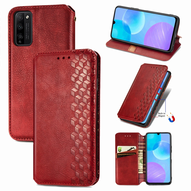 For Huawei Honor 30 Lite Cubic Grid Pressed Horizontal Flip Magnetic PU Leather Case with Holder & Card Slots & Wallet