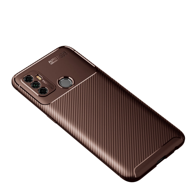For OPPO A53 (2020) Carbon Fiber Texture Shockproof TPU Case(Brown)