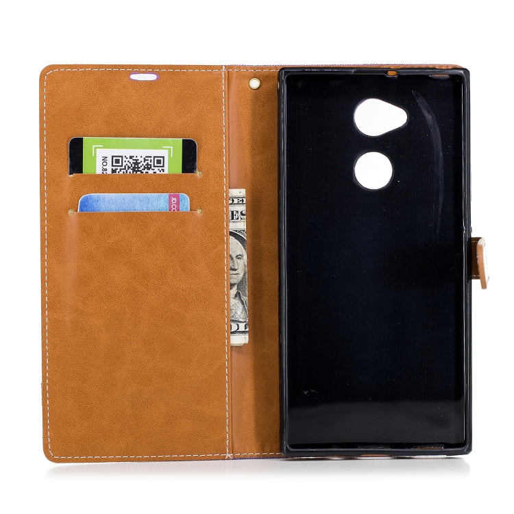 Color Matching Denim Texture Leather Case for Sony Xa2 Ultra , with Holder & Card Slots & Wallet & Lanyard