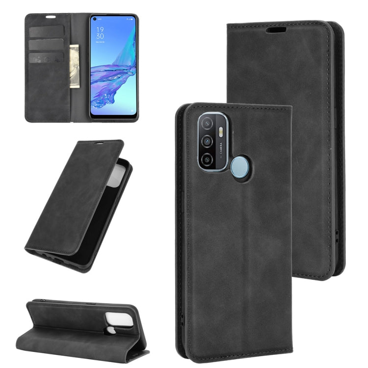 For OPPO A53 2020/OPPO A32 2020 Retro-skin Business Magnetic Suction Leather Case with Holder & Card Slots & Wallet
