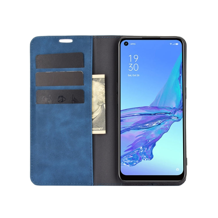 For OPPO A53 2020/OPPO A32 2020 Retro-skin Business Magnetic Suction Leather Case with Holder & Card Slots & Wallet