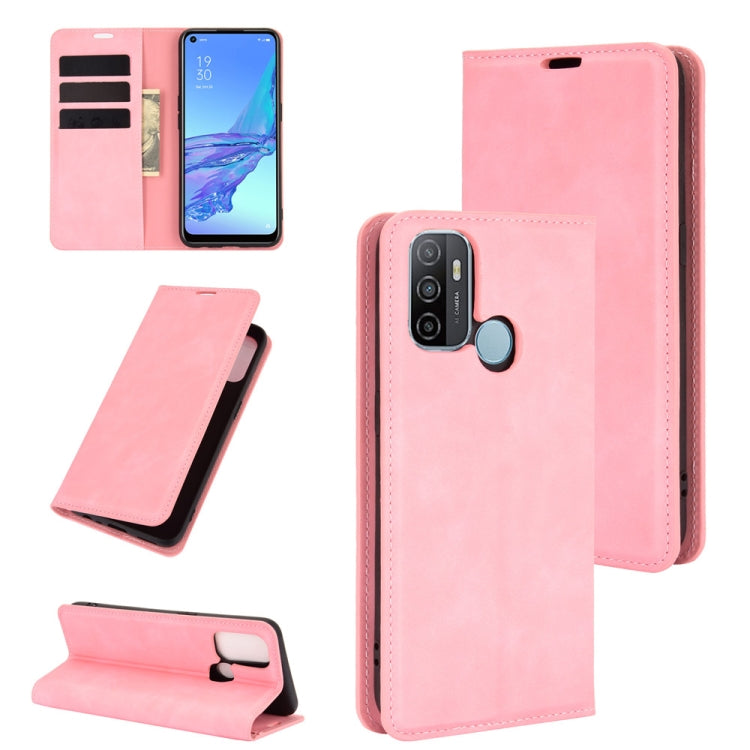 For OPPO A53 2020/OPPO A32 2020 Retro-skin Business Magnetic Suction Leather Case with Holder & Card Slots & Wallet