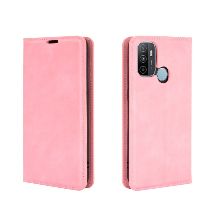 For OPPO A53 2020/OPPO A32 2020 Retro-skin Business Magnetic Suction Leather Case with Holder & Card Slots & Wallet