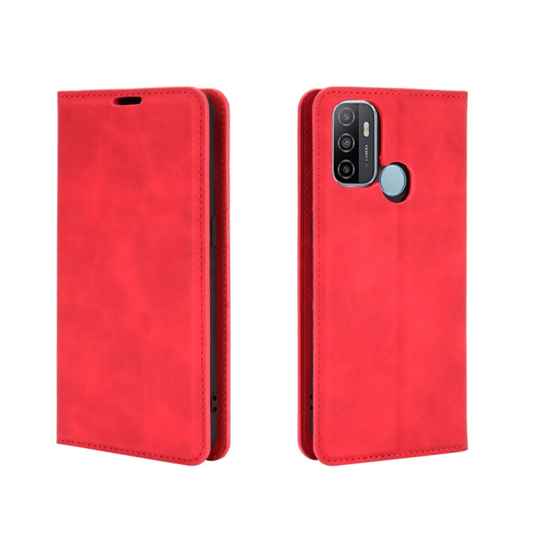 For OPPO A53 2020/OPPO A32 2020 Retro-skin Business Magnetic Suction Leather Case with Holder & Card Slots & Wallet