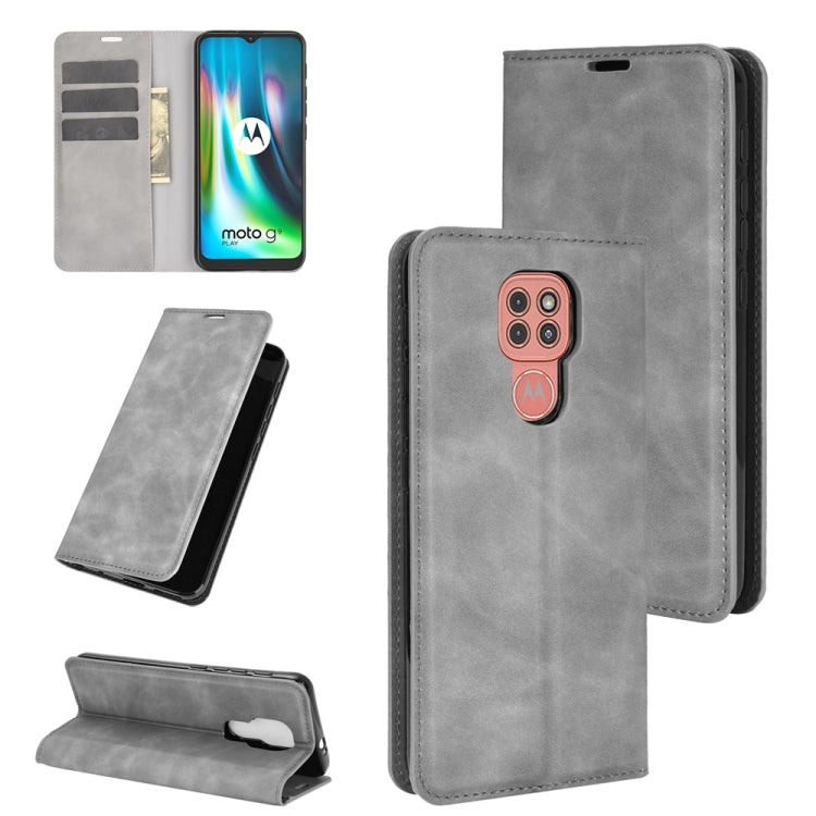 For Motorola Moto G9 / G9 Play Retro-skin Business Magnetic Suction Leather Case with Holder & Card Slots & Wallet