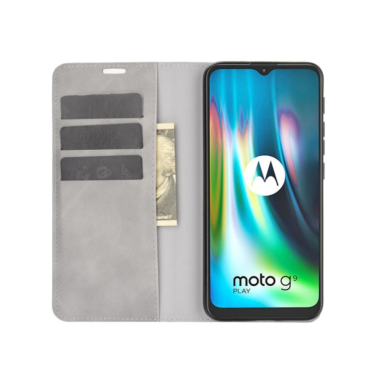 For Motorola Moto G9 / G9 Play Retro-skin Business Magnetic Suction Leather Case with Holder & Card Slots & Wallet