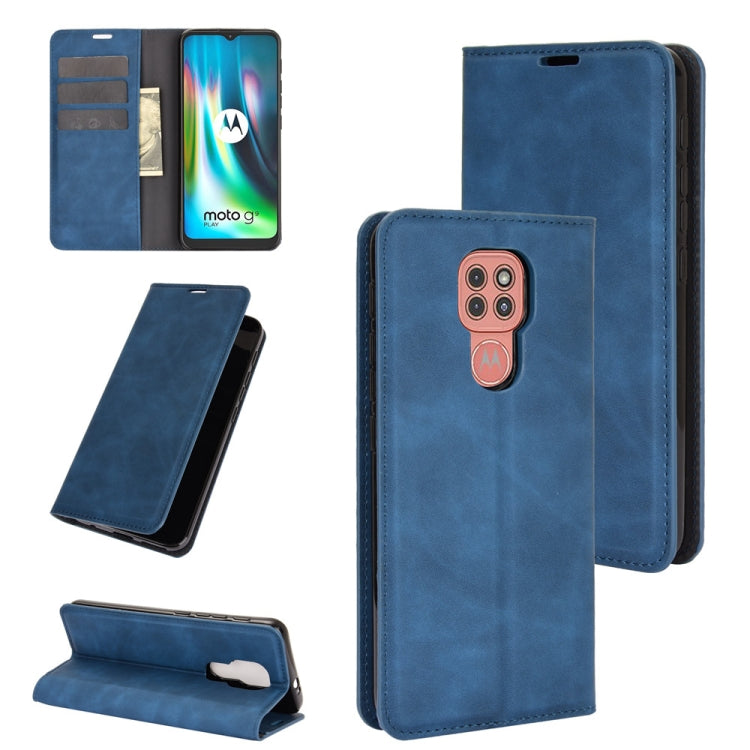 For Motorola Moto G9 / G9 Play Retro-skin Business Magnetic Suction Leather Case with Holder & Card Slots & Wallet