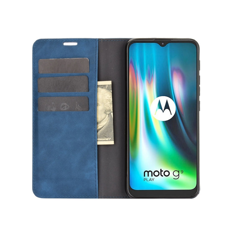 For Motorola Moto G9 / G9 Play Retro-skin Business Magnetic Suction Leather Case with Holder & Card Slots & Wallet