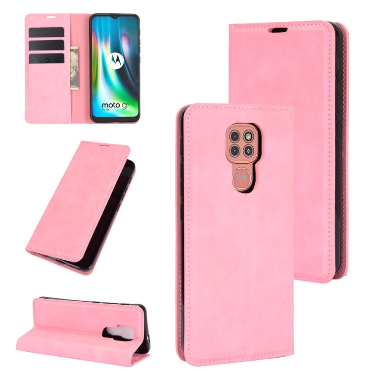 For Motorola Moto G9 / G9 Play Retro-skin Business Magnetic Suction Leather Case with Holder & Card Slots & Wallet