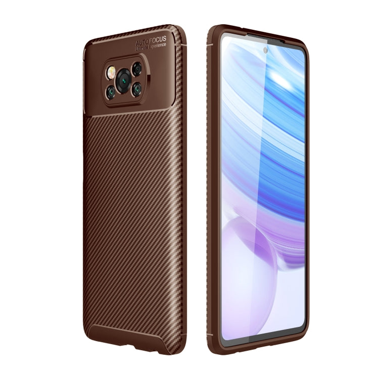 For Xiaomi POCO X3 Carbon Fiber Texture Shockproof TPU Case(Brown)