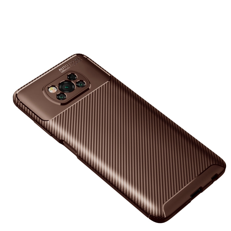 For Xiaomi POCO X3 Carbon Fiber Texture Shockproof TPU Case(Brown)