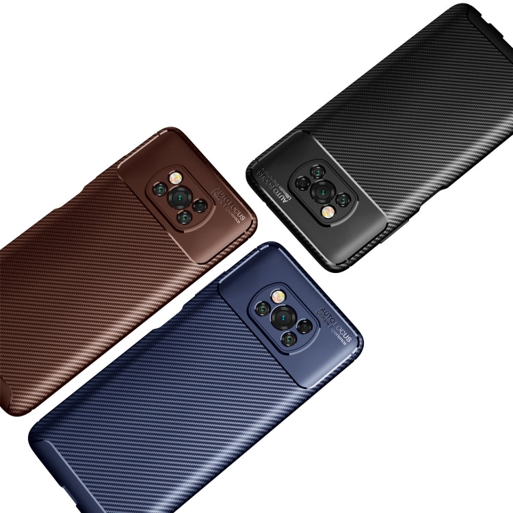 For Xiaomi POCO X3 Carbon Fiber Texture Shockproof TPU Case(Brown)
